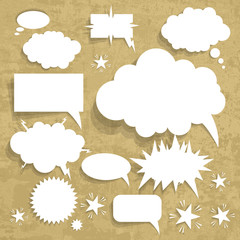 Cardboard Structure With Paper Speech Bubble, Vector Illustration. Grunge Background