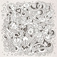 Fototapeta premium Cartoon vector hand-drawn Love Doodles. Sketchy design background