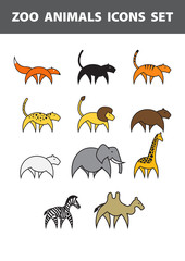 Zoo animals icons set