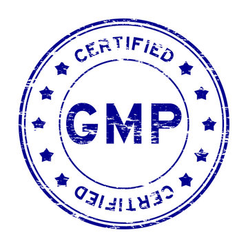 Grunge blue GMP (Good manufacturing practice) and certified rub