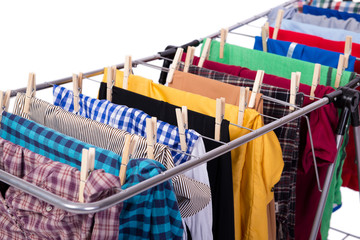 Collapsible clotheshorse isolated on the white background