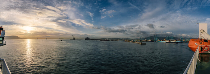 Fototapeta na wymiar Port of Algeicras photographed from ferry, Spain