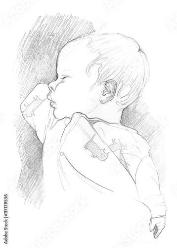 Pencil Portrait Of A Baby Sleeping Stock Photo And Royalty Free