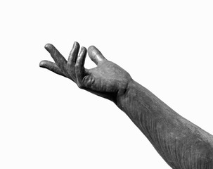 arm and hand extended upward on white