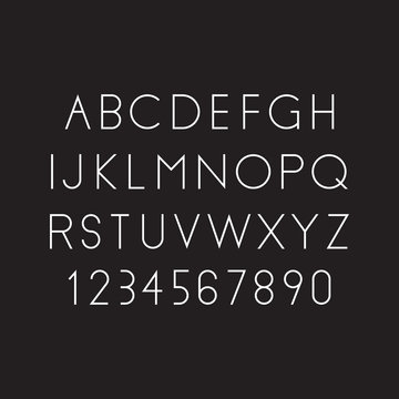 Modern linear font, vector alphabet. Letters and numbers