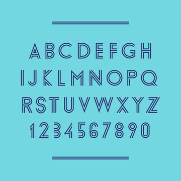 Modern geometric font. Vector alphabet. Letters and numbers.