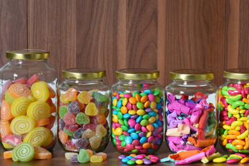 Sugary candy in a glass jar