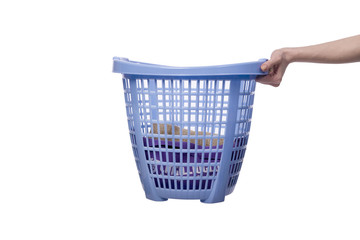 Fototapeta premium Hands holding the basket with dirty laundry