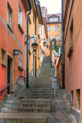 Stairs in the old town of Warsaw. - 117182368