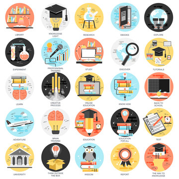 Flat conceptual icons set online education