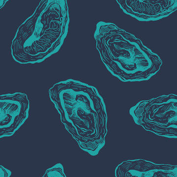 Oysters vintage vector pattern.