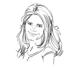 Vector drawing of bemused woman with stylish haircut. Black and