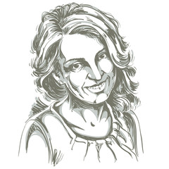 Portrait of delicate good-looking woman, black and white vector