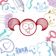 Vector graphic colorful drawing of personality face, happy femal