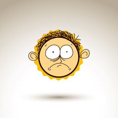 Vector artistic colorful drawing of sad person face, communicati
