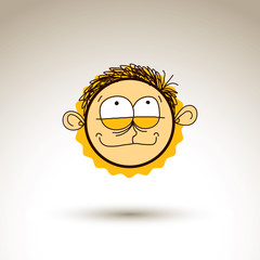 Vector colorful hand drawn illustration of content cartoon boy i