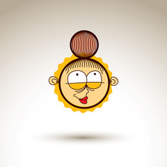 Vector art hand drawn illustration of happy content person. Girl