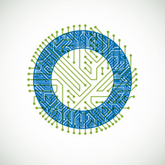 Vector circuit board circle, digital technologies abstraction. G