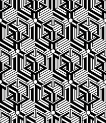 Black and white illusive abstract geometric seamless 3d pattern.