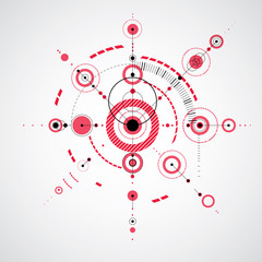 Modular Bauhaus red vector background, created from simple geome