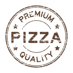 Grunge brown premium quality and pizza rubber stamp