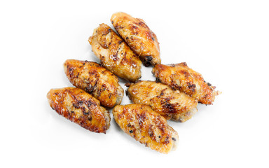 Grilled chicken wings  on white background