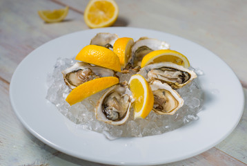 oysters and lemon slices