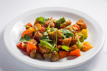 salad with mushrooms and meat