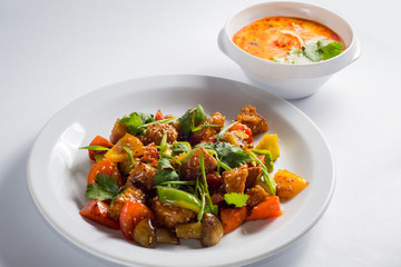 salad with mushrooms and meat