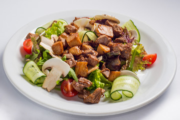 dish of salad with vegetables and meat