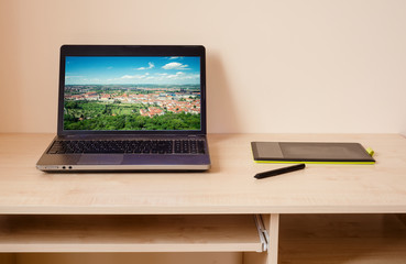 laptop and graphics tablet 