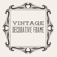 Square vector vintage border frame with retro ornament pattern, victorian style decorative design 