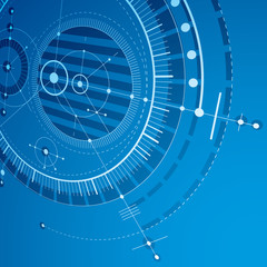 Geometric technology 3d vector drawing, blue technical wallpaper