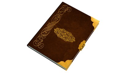 
Old leather book with metal ornaments isolated on a white background