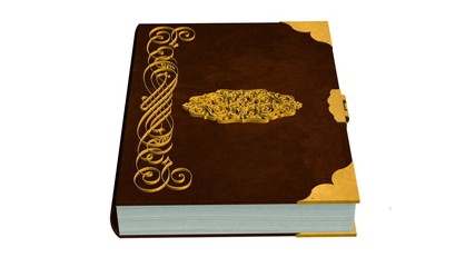 
Old leather book with metal ornaments isolated on a white background