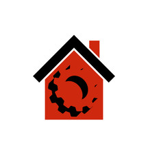 Manufactory conceptual symbo, vector house with 3d cog wheel. In