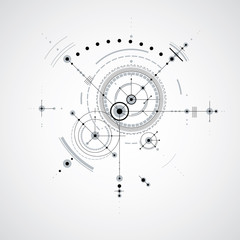 Technical blueprint, black and white vector digital background w