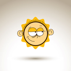 Vector artistic colorful drawing of skeptic person face, communi