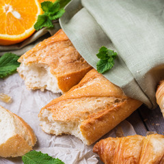 French baguette and croissant for breakfast