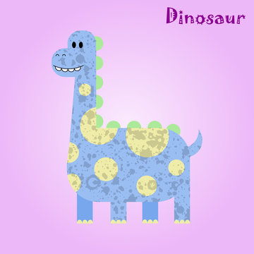 Monster for children, funny happy dinosaur drawing, vector illustration