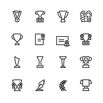 Sixteen flat 
design black outline sport icons isolated on white