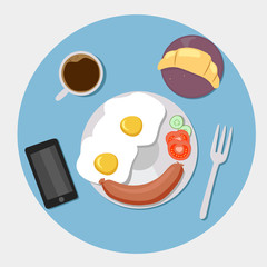Breakfast icons flat set with coffee time