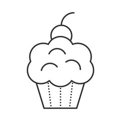 Cupcake with cherries. Bakery food thin line illustration. Party and Celebration icon.