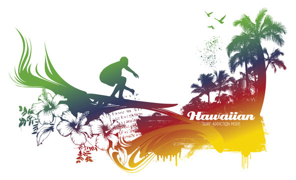 colorful surf and summer scene with rider