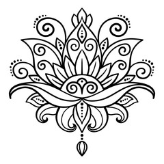 vector, abstract, oriental style, flower, lotus, tattoo, design element, floral designs, doodle, yoga, medallion, hand-drawing