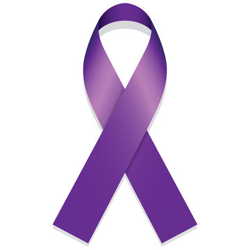 ID: a purple ribbon, known to represent domestic violence victims and survivors is visible in its characteristic loop.