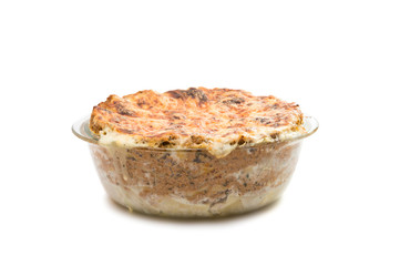 casserole in pan of glass