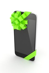 Black phone with green bow. 3D rendering.