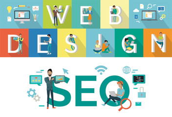Web Design, SEO Vector Concept Flat Style Design.