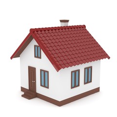 Isolated home with red roof on white. 3D rendering.